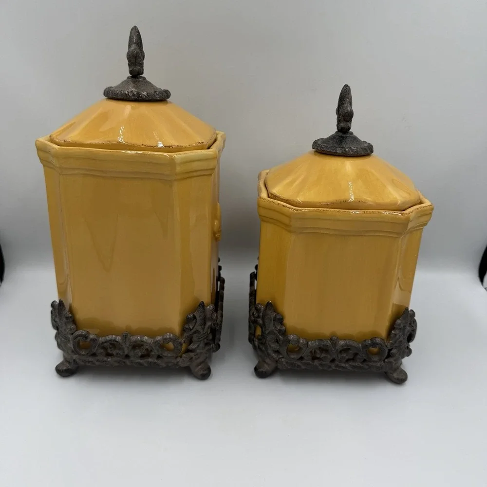 Fleur de Lis  Artimino Two Piece Canister Set Yellow